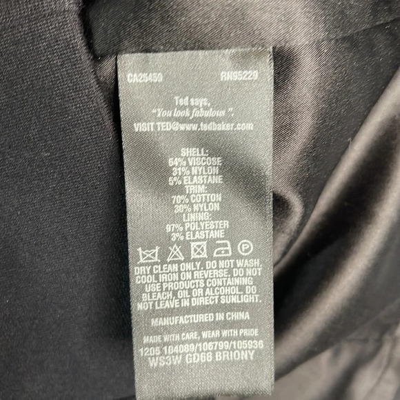 TED BAKER Briony Lace Overlay Dress Black Over Nude Structured Shoulders Size 6 - Picture 8 of 11